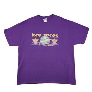 Vintage Key West Florida Shark Graphic T-Shirt Purple Ocean Print Tee XL
